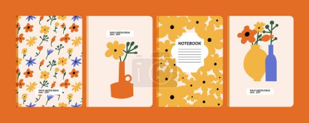 Illustration for Vector illustration templates cover pages for notebooks, planners, brochures, books, catalogs with simple groovy flowers. Floral wallpapers - Royalty Free Image
