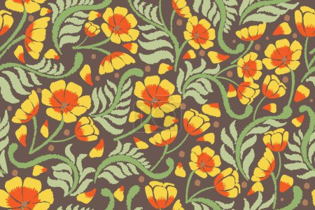 Illustration for Hand drawn floral motif pattern in vector - Royalty Free Image