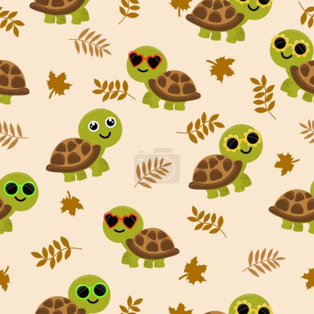 Illustration for Turtle seamless pattern in flat vector - Royalty Free Image