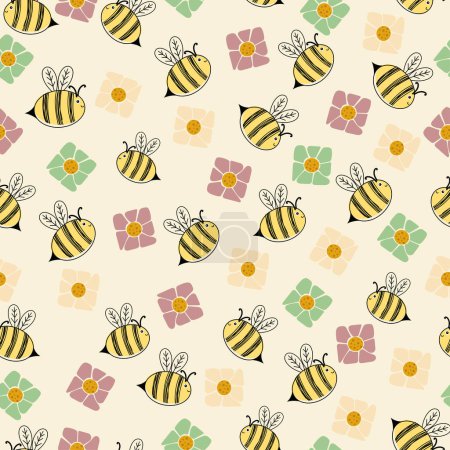 Ilustración de Patrón inconsútil de la abeja en vector plano - Imagen libre de derechos
