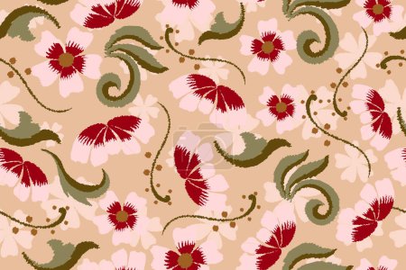 Illustration for Seamless paisley embroidered floral motif pattern in vector, for design, fabric, wrapping, digital motif, background, wallpaper, print, clothing - Royalty Free Image