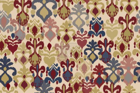 Ilustración de Patrón de tela abstracta, ikat abstracto, motivo de alfombra de colores - Imagen libre de derechos