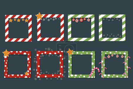 Ilustración de Conjunto de marcos de Navidad en diseños vectoriales para bordes, marcos, tarjetas de felicitación, saludos de Navidad, Año Nuevo - Imagen libre de derechos