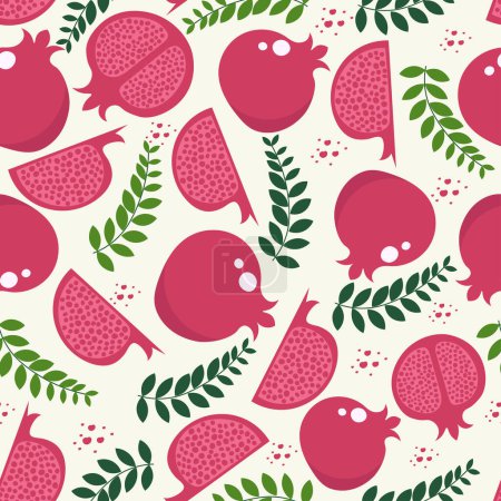 Illustration for Colorful pomegranates pattern, flat vector - Royalty Free Image