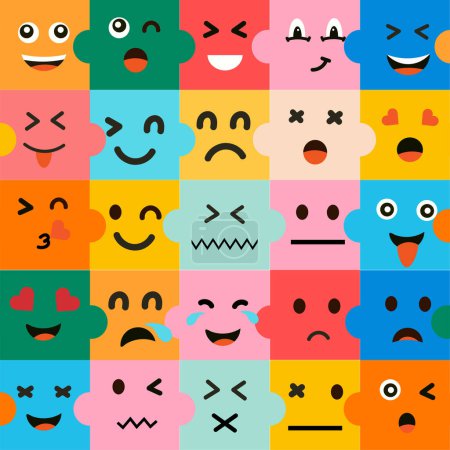 Illustration for Puzzle seamless pattern with faces or emoticons for background, fabric, cover, wallpaper, etc - Royalty Free Image