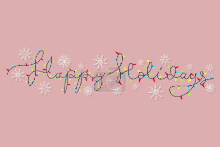 Illustration for Happy Holidays with inscription from Christmas lights. Decorative lights with Happy Holidays letters. Horizontal web posters, greetings, greetings, backgrounds, etc - Royalty Free Image