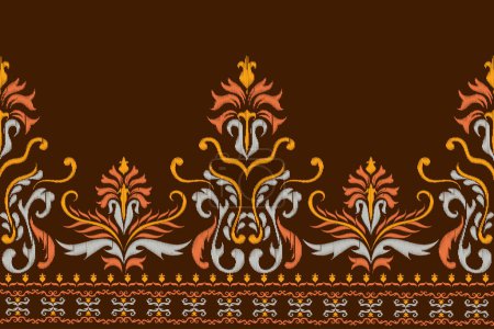 Téléchargez les illustrations : Beautiful seamless ikat pattern embroidery motif without continuous stitching - en licence libre de droit