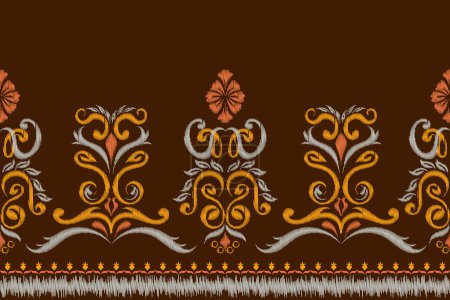 Illustration for Beautiful seamless ikat pattern embroidery motif without continuous stitching - Royalty Free Image
