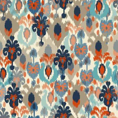 Illustration for Aztec seamless motif fabric pattern, abstract ikat, carpet, fabric, batik - Royalty Free Image