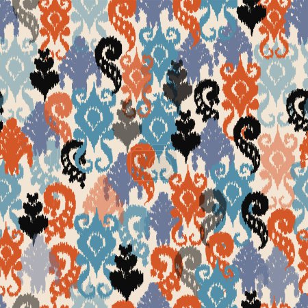 Ilustración de Patrón geométrico indio sin costura, ikat abstracto, alfombra, tela, batik - Imagen libre de derechos