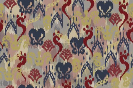 Ilustración de Patrón de tela de motivo indio, ikat abstracto, alfombra, tela, batik - Imagen libre de derechos