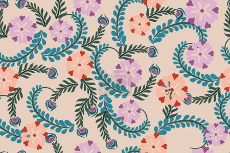 Illustration for Colorful carpet with flowers. Floral template for wrapping, digital motif, background, wallpaper, print, clothing, etc. - Royalty Free Image