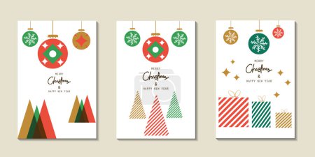Illustration for New Year Greeting cards set, Merry Christmas posters, holiday covers. - Royalty Free Image