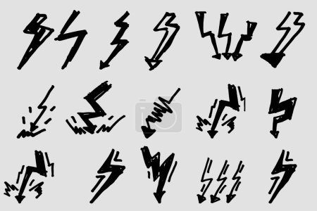 Ilustración de Conjunto de iconos de rayo, iconos de trueno, energía eléctrica, peces eléctricos, truenos, potencia de velocidad rápida, icono de Flash, signo de rayo - Imagen libre de derechos