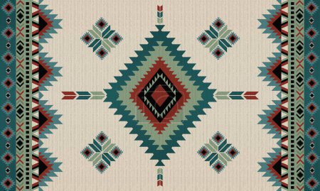 Téléchargez les illustrations : Modèle tribal sans couture avec texture de fil grossier, illustration vectorielle colorée - en licence libre de droit