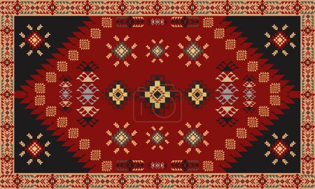 Ilustración de Patrón de alfombra antigua con textura de hilo grueso, ilustración de vector colorido - Imagen libre de derechos