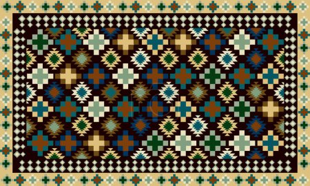 Ilustración de Patrón de alfombra antigua con textura de hilo grueso, ilustración de vector colorido - Imagen libre de derechos