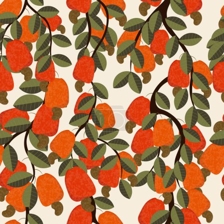 Ilustración de Anacardo frutas patrón sin costura en el vector - Imagen libre de derechos