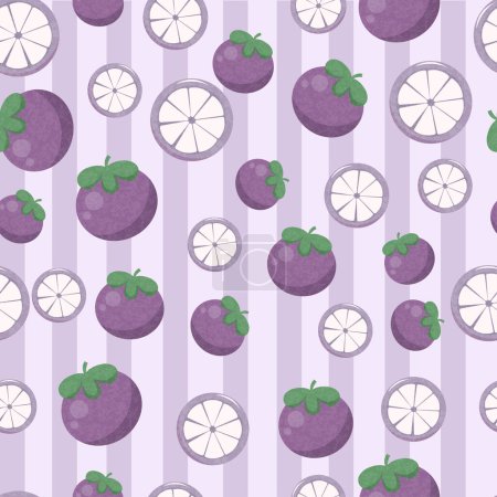 Illustration for Mangosteen fruits seamless pattern in flat vector - Royalty Free Image