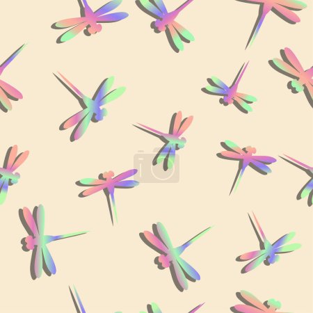 Téléchargez les illustrations : Illustration vectorielle beau fond de motif sans couture libellule - en licence libre de droit