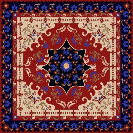 Illustration for Colorful carpet design in arabian style. Template for curtain, wallpaper, clothing, wrapping, Batik - Royalty Free Image