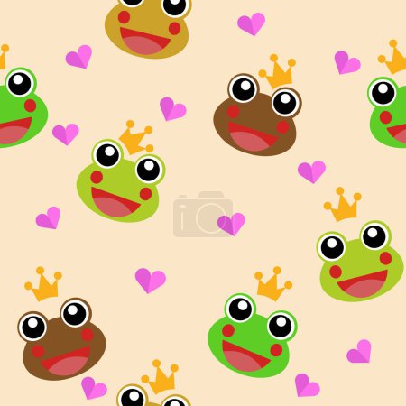 Illustration for Green frog seamless pattern in flat vector for background wallpaper, wrapping, fabric, print, etc. - Royalty Free Image