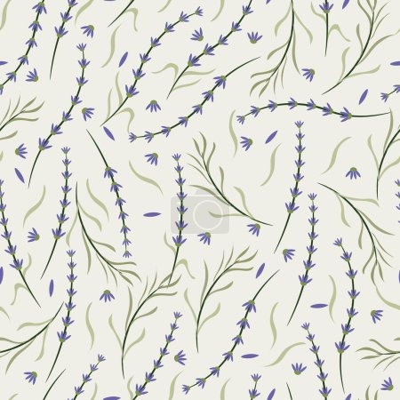 Ilustración de Flores de lavanda patrón sin costura en vector plano - Imagen libre de derechos