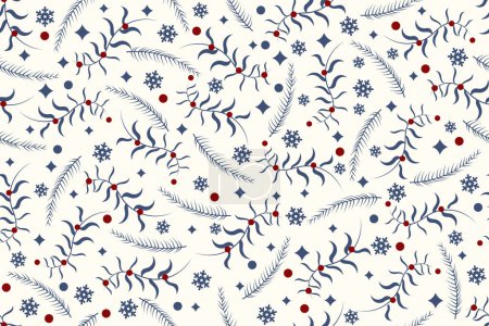 Seamless Christmas pattern with fir tree branches. berries and snow. in vector suitable for background design, greeting cards, greetings, wallpaper, print, wrapping paper, etc.