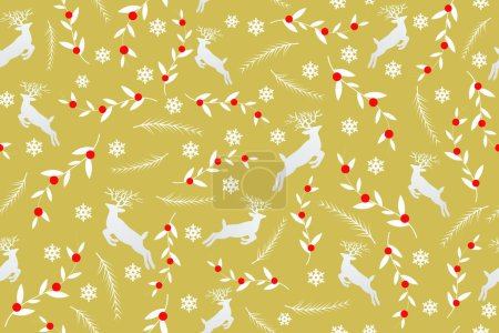Ilustración de Seamless Christmas pattern with fir tree branches. berries and snow. in vector suitable for background design, greeting cards, greetings, wallpaper, print, wrapping paper, etc. - Imagen libre de derechos