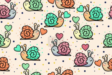Illustration for Seamless pattern of love shaped snail shells suitable for love design backgrounds, fabrics, wrappers, Valentine's Day, greeting cards, covers, etc. - Royalty Free Image
