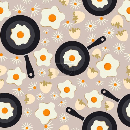 Illustration for Sunny side up egg seamless pattern in flat vector - Royalty Free Image
