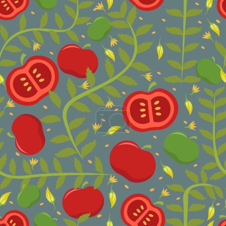Illustration for Tomatoes seamless pattern in flat vector - Royalty Free Image