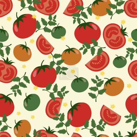 Illustration for Tomatoes seamless pattern in flat vector - Royalty Free Image