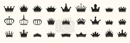 Ilustración de Colección de la corona, rey, iconos de la reina en vector - Imagen libre de derechos