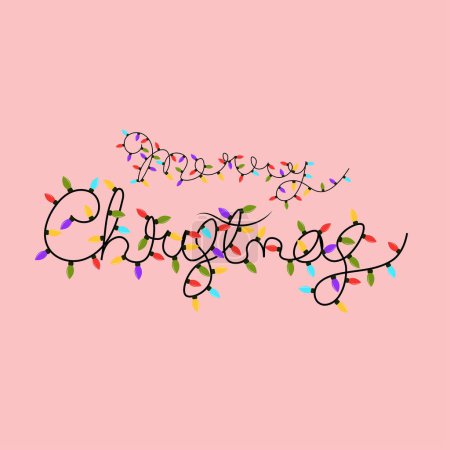 Illustration for Merry Christmas writing from colorful lights - Royalty Free Image