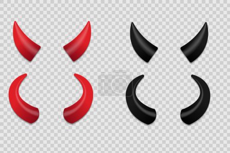 Illustration for Red And Black Realistic devil horns vector. Devil horns accessory on transparent background - Royalty Free Image