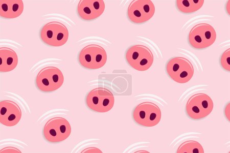 Ilustración de Patrón sin costuras de narices de cerdo rosa sobre un fondo rosa - Imagen libre de derechos