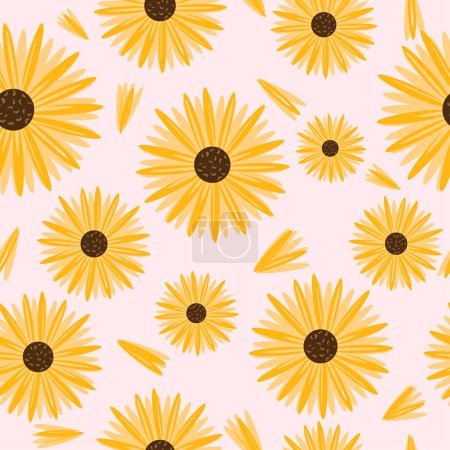 Illustration for Seamless pattern with hand painted flowers on pink background. - Royalty Free Image