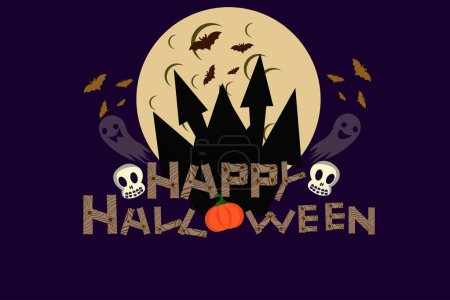 Téléchargez les illustrations : Heureuse carte d'Halloween avec une citrouille - en licence libre de droit