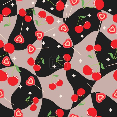 Illustration for Background pattern with cherries and lollipops - Royalty Free Image
