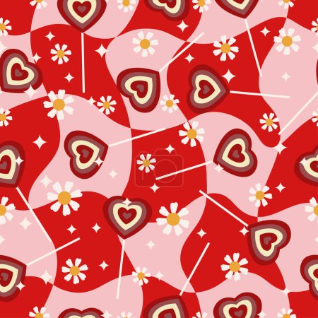 Illustration for Vector seamless pattern with lollipops in shape of hearts - Royalty Free Image