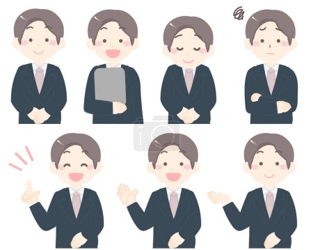 Various facial expressions of a man wearing a suit