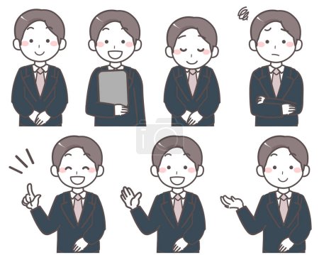 Various facial expressions of a man wearing a suit