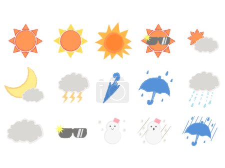 Handgeschriebene Wettersymbole gesetzt: Sonne, Wolken, Regen, Schnee