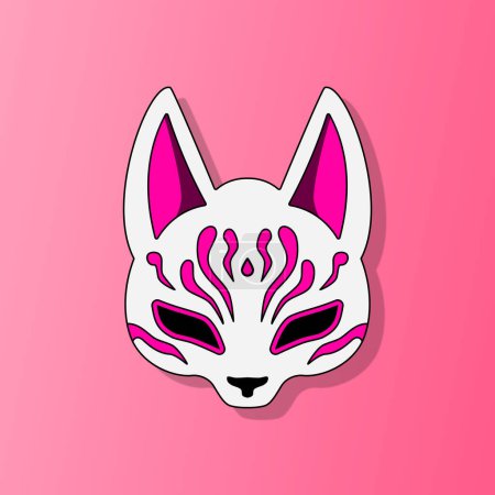 Traditional japanese kitsune mask vector icon illustration. Flat cute cartoon style kitsune mask. Sticker vector art kitsune mask