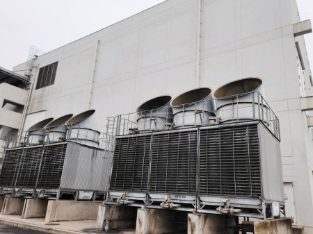 A Cooling Tower Outside of a Building for HVAC system