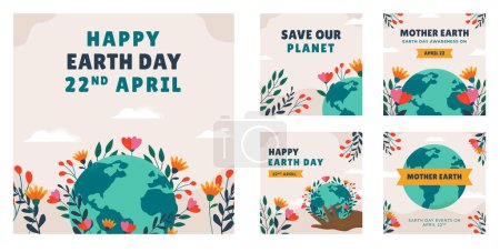 Illustration for Hand drawn instagram stories collection for earth day celebration. Mother earth day. Save our nature. Restoring our planet - Royalty Free Image