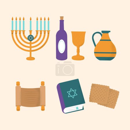 Colección de elementos de Pascua dibujados a mano. Feliz Pascua. Seder Paasover. Judaísmo