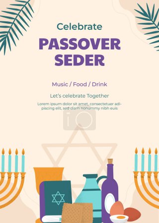 Plantilla de póster vertical dibujada a mano vectorial para la celebración de la Pascua judía. Feliz Pascua. Seder Paasover. Judaísmo