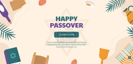 Hand drawn horizontal banner template for jewish passover celebration. Happy Passover. Paasover seder. Judaism